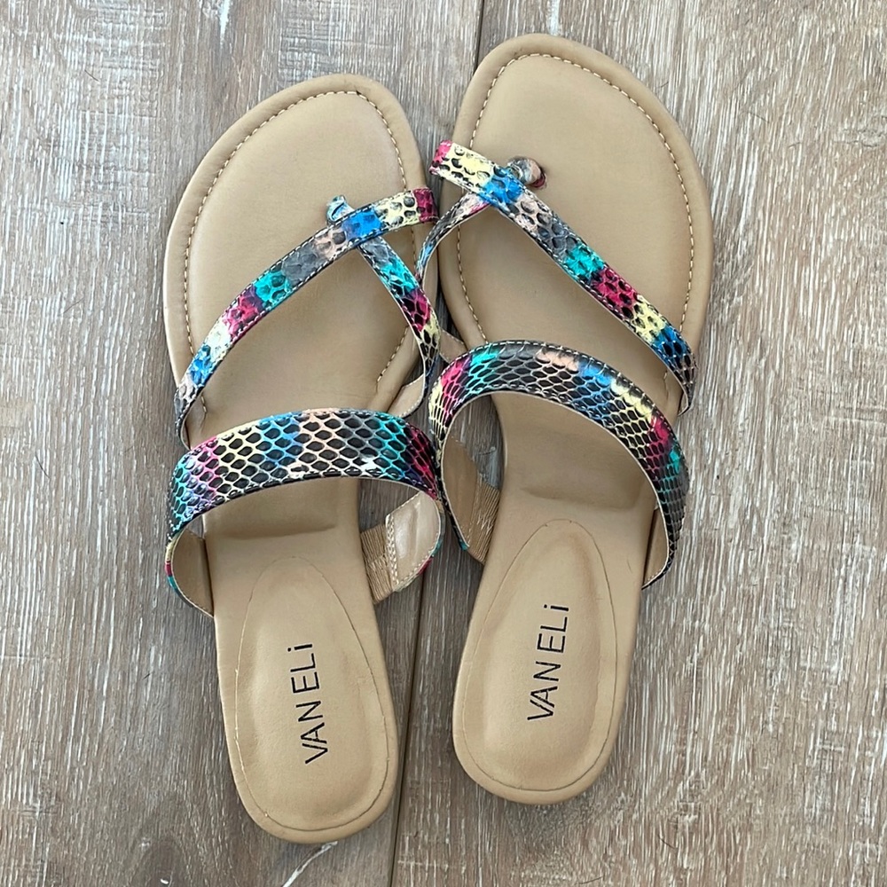 VANELi multi-colored snake skin sandals
